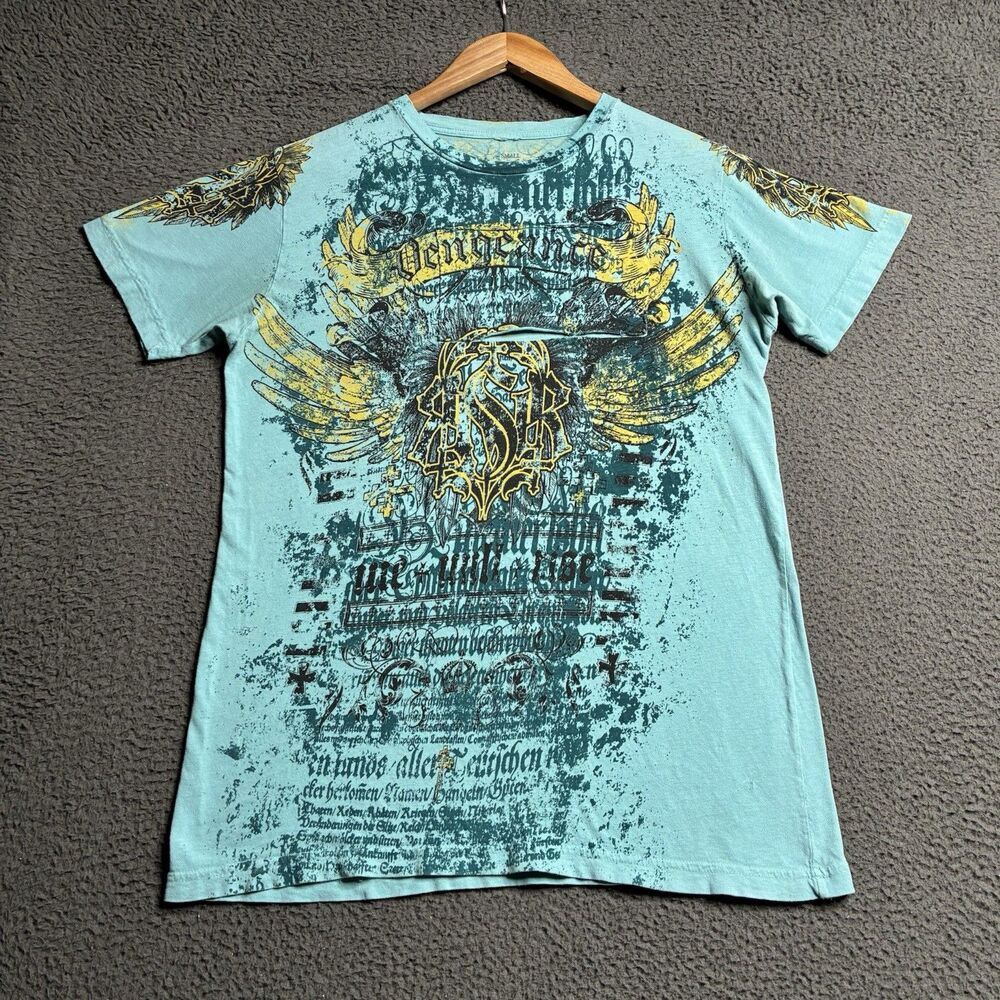 Vintage Affliction Raw State T-Shirt Mens Small All Over Print Grunge MMA Y2K
